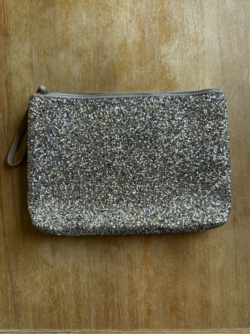 Silver glitter clutch bag with wristlet 
Old navy